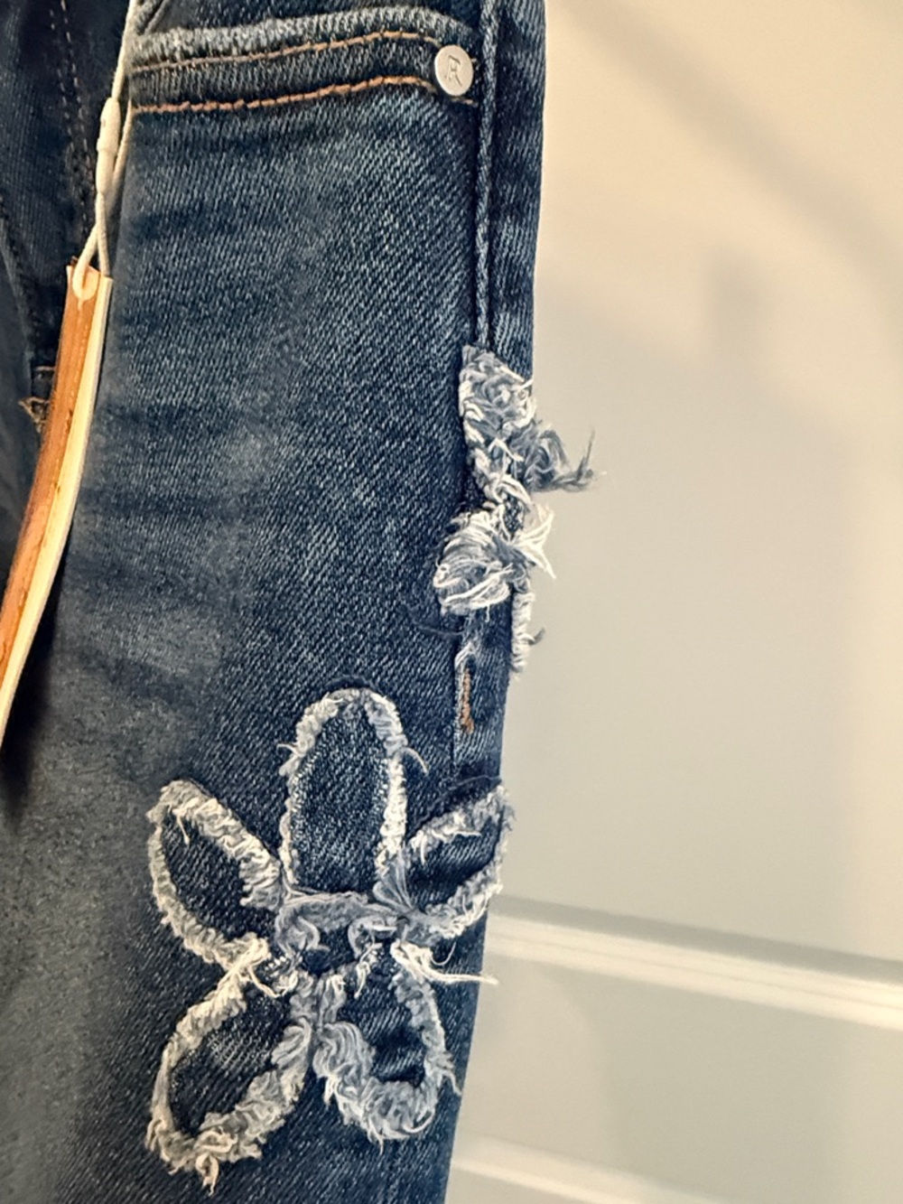 RISEN - Women's Mid Blue Embroidered Floral Jeans - Picture 8 of 16